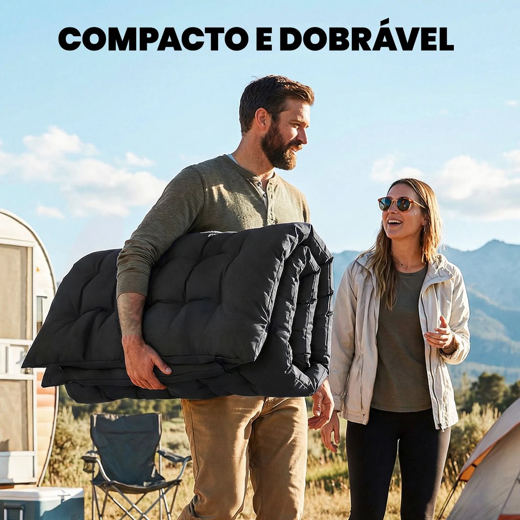 Esteira de Campismo Dobrável Portátil com Correias Antideslizante para Cama de Campismo Tenda Viagens Preto