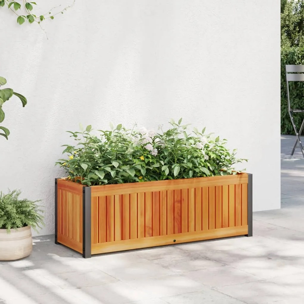 vidaXL Vaso/floreira de jardim 80x30x27,5 cm acácia maciça e aço