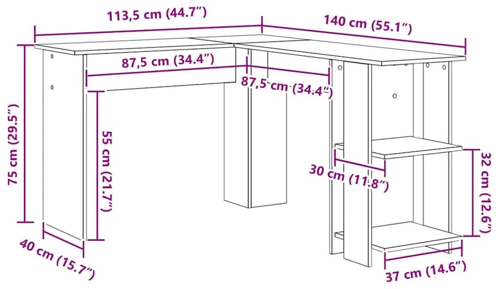 Mesa de Canto com Armazenamento em Concreto Cinza 140x113,5x75cm