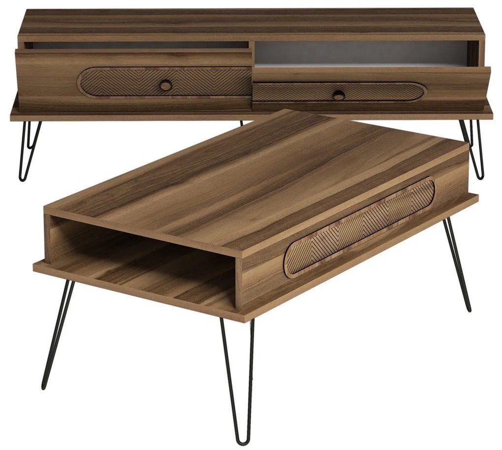 Conjunto de Mobiliário de Sala Ekol – Nogueira – TV Unit: 145x45x37 cm