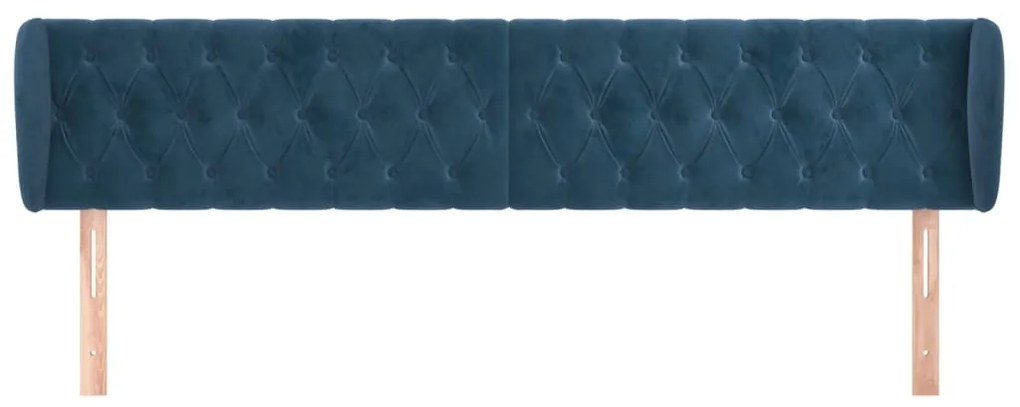 Cabeceira de cama c/ abas veludo 203x23x78/88cm azul-escuro