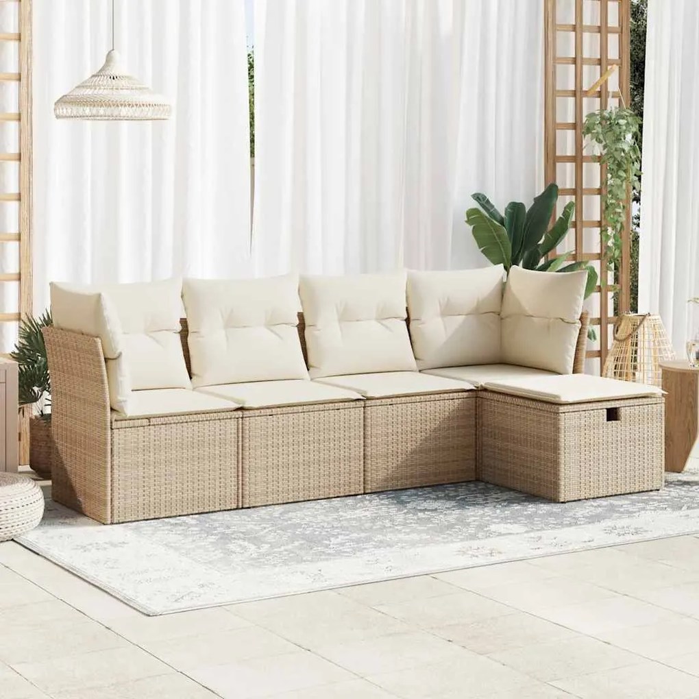 vidaXL 5 pcs conjunto de sofás p/ jardim com almofadões vime PE bege