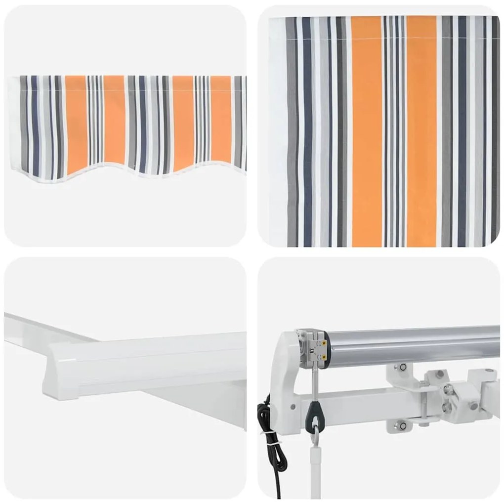 Toldo Retrátil Multicolorido e Laranja e Cinza e Azul e Branco