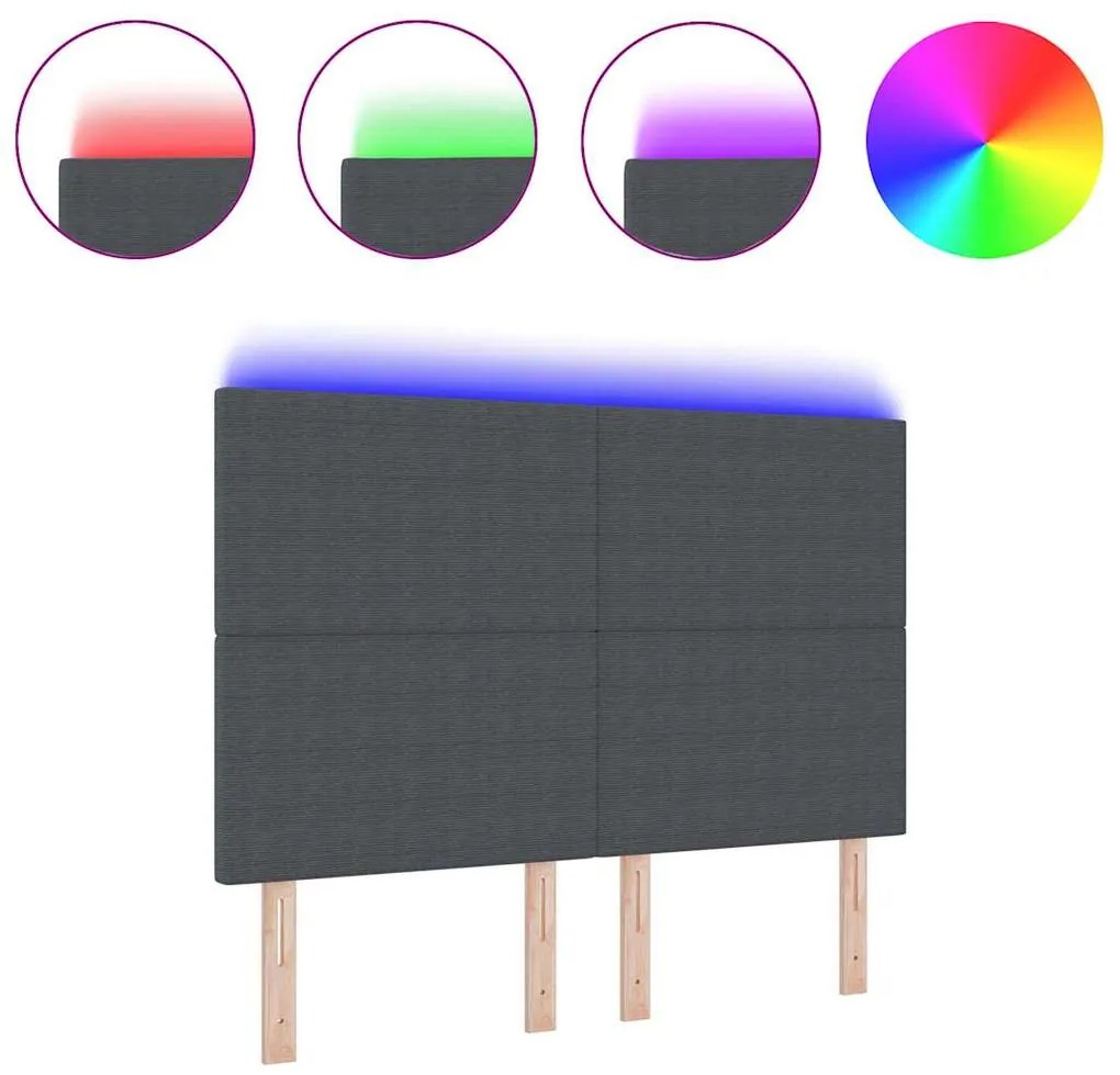 Cabeceira LED vidaXL Cinza Escuro 80 cm Tecido Corduroy