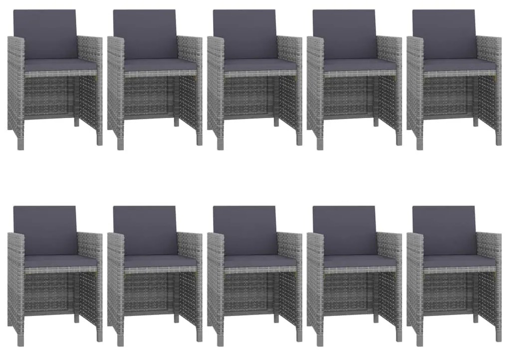 11 pcs conjunto jantar exterior c/ almofadões vime PE cinzento
