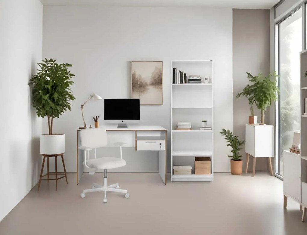Secretária "Simple" com Gaveta - 120 x 75 x 60 cm - Branco e Carvalho