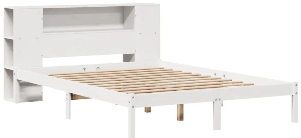 Cama com estante sem colchão 140x190 cm pinho maciço branco