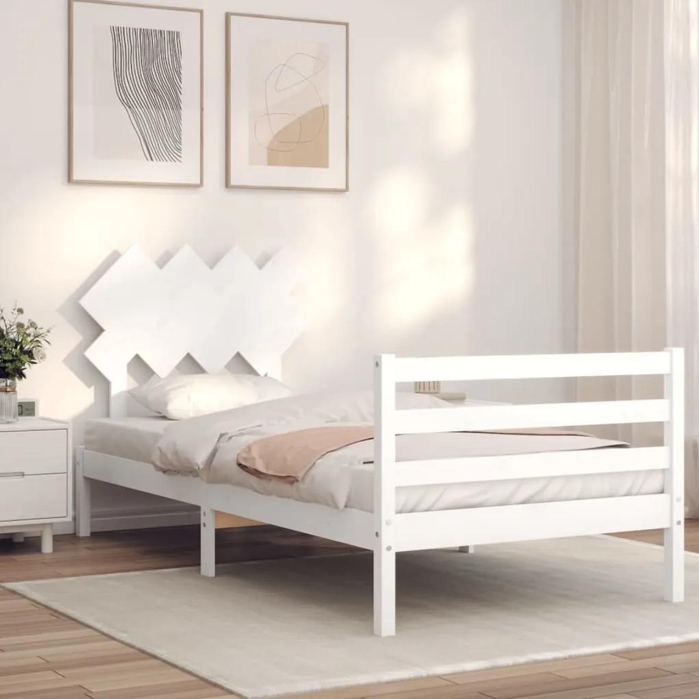 3195277 vidaXL Estrutura de cama com cabeceira 100x200cm madeira maciça branco
