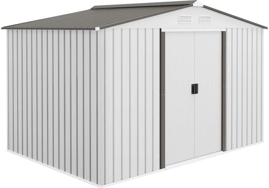 Outsunny Abrigo de Jardim Exterior para Armazenamento de Ferramentas com 4 Janelas 277x195x192 cm Branco e Cinza Escuro | Aosom Portugal