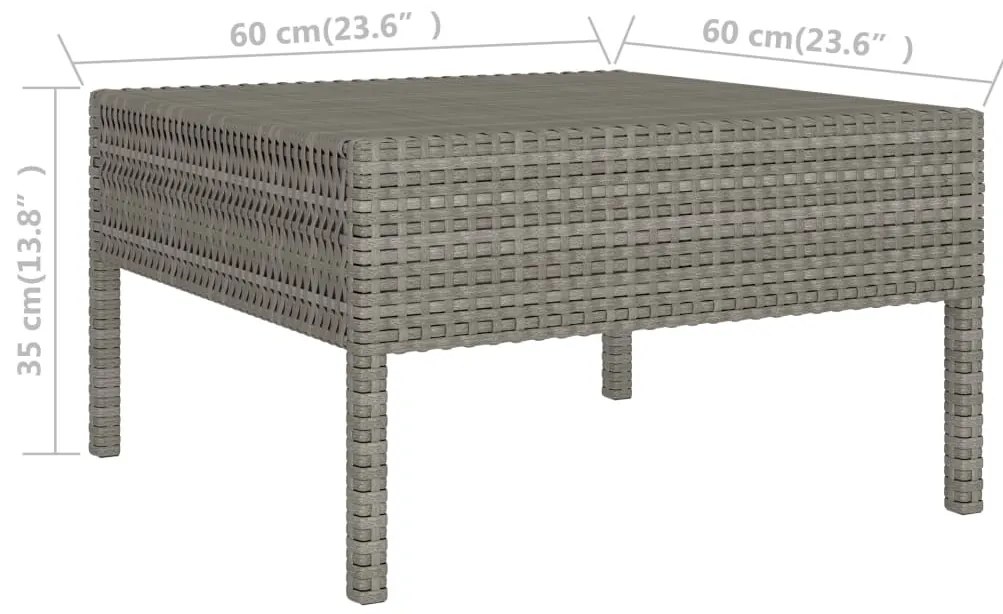 10 pcs conjunto lounge de jardim c/ almofadões vime PE cinzento