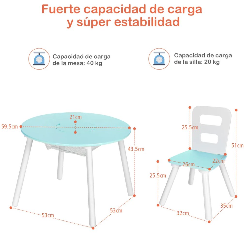 Conjunto de mesa e cadeira redonda para crianças Conjunto de 3 peças com mesa de actividades em madeira e centro de rede Verde Acessórios de decoração