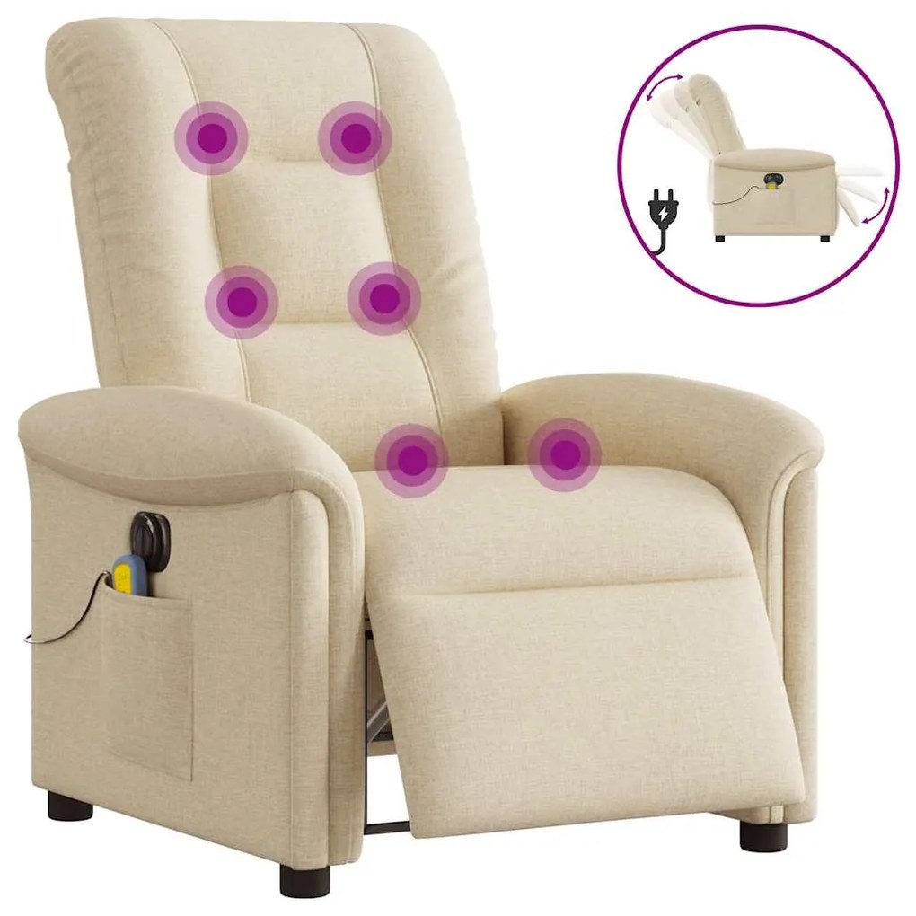 vidaXL Poltrona de massagens reclinável elétrica tecido creme