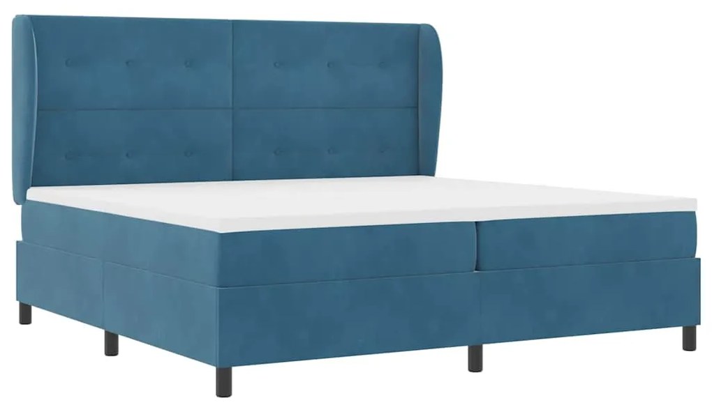 Cama com Estrado e Colchão Azul Escuro 200x200 cm em Veludo