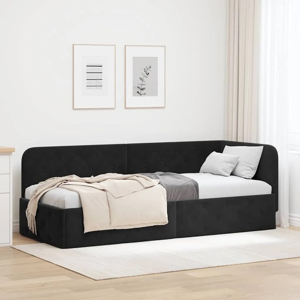 vidaXL Estrutura de Cama de Canto Preto 80 x 200 cm Veludo