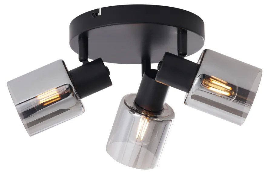 Plafon Moderno Redondo Preto 3 Luzes com Vidro Fumê - Cilin