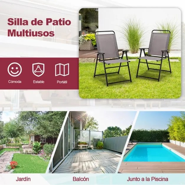 Conjunto de 2 cadeiras dobráveis para jardim exterior com braços e encosto Estrutura triangular para varanda Jardim Cinzentas