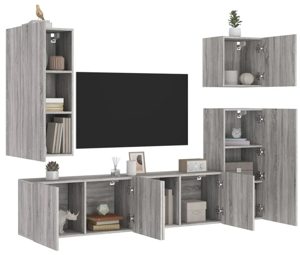vidaXL 5 pcs móveis de parede p/ TV derivados de madeira cinza sonoma
