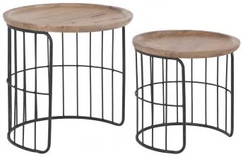 Mesas Auxiliares Ninho Redondas Em Madeira Reciclada Ound Style Preto - Sklum