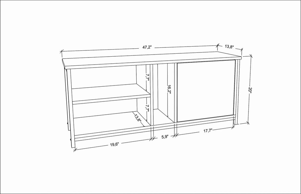 Móvel TV Neola – Dourado e Branco – 120 cm x 35,3 cm x 50,8 cm