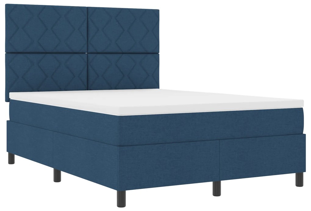 Cama Box Spring com Colchão Azul 140x200 cm Tecido