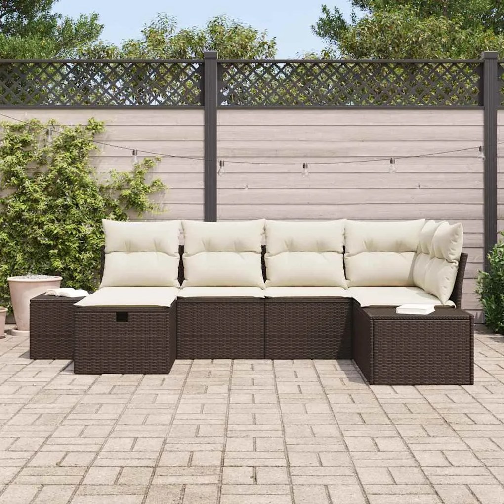 Conjunto de Sofá de Jardim de 6 Peças com Almofadas em Rattan Sintétic