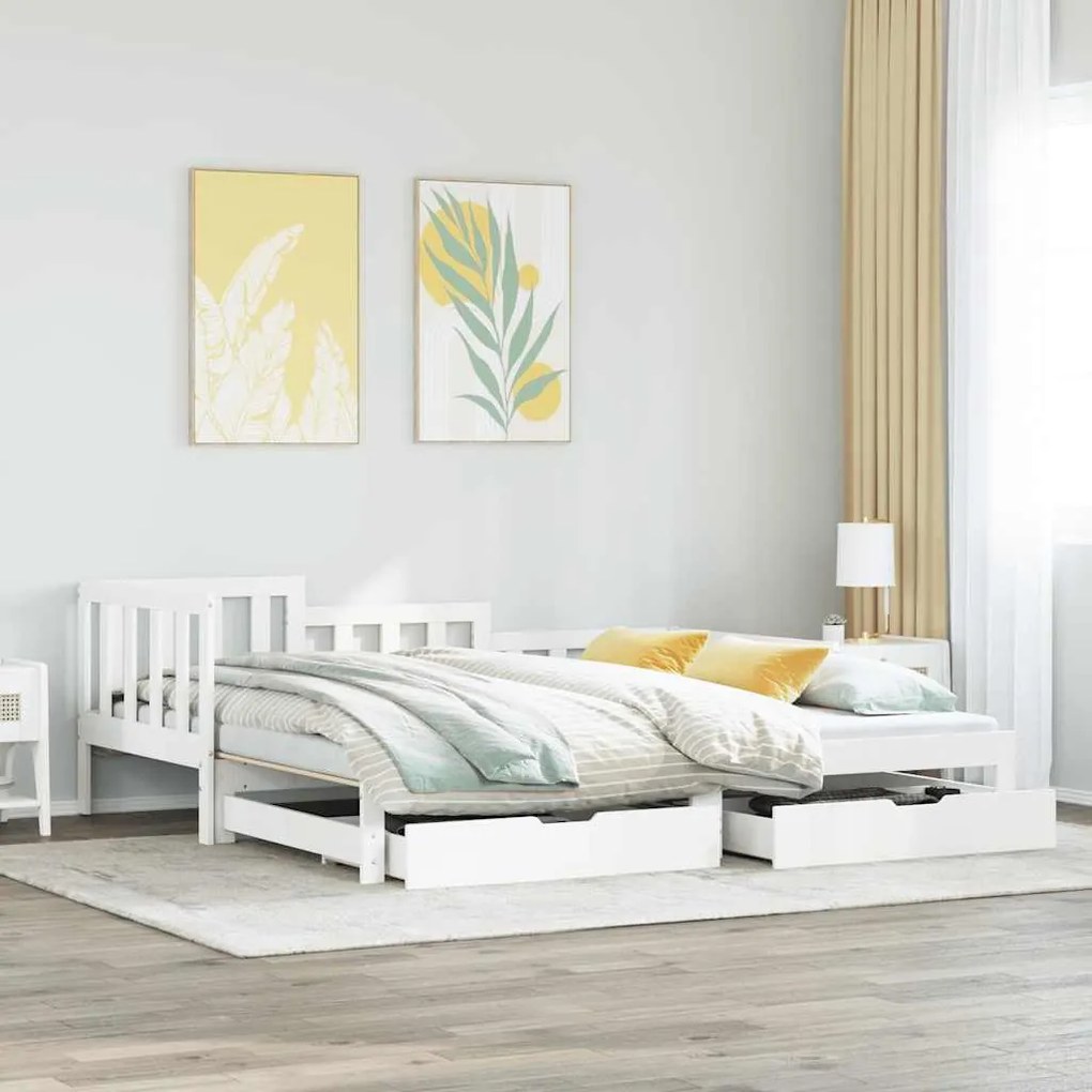 Sofá-cama com gavetão e gavetas sem colchão 90x200 cm branco