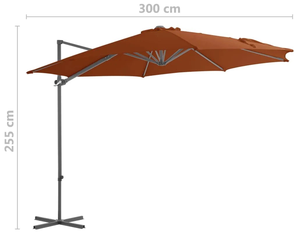 Guarda-sol de jardim cantilever c/ poste aço 300 cm terracotta