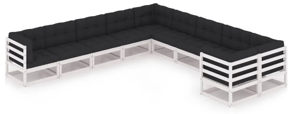 vidaXL 10 pcs conj. lounge de jardim c/ almofadões pinho maciço branco