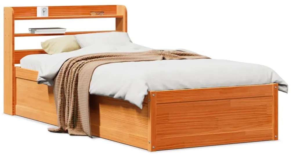 Estrutura cama c/ cabeceira 100x200cm pinho maciço castanho-mel