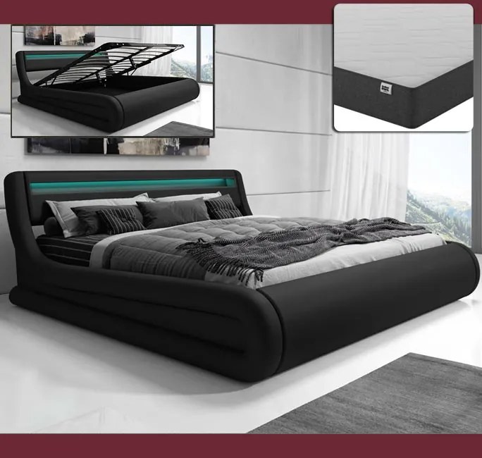 Cama Hidráulica com Arrumação "Riana" - 180x200 cm - Preto - Polipele