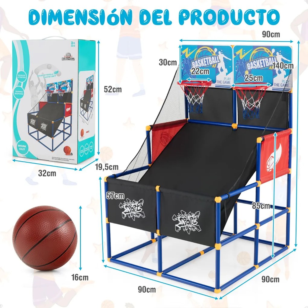 Mini máquinas de basquetol duplo para crianças 90 x 90 x 140 cm preto e azul