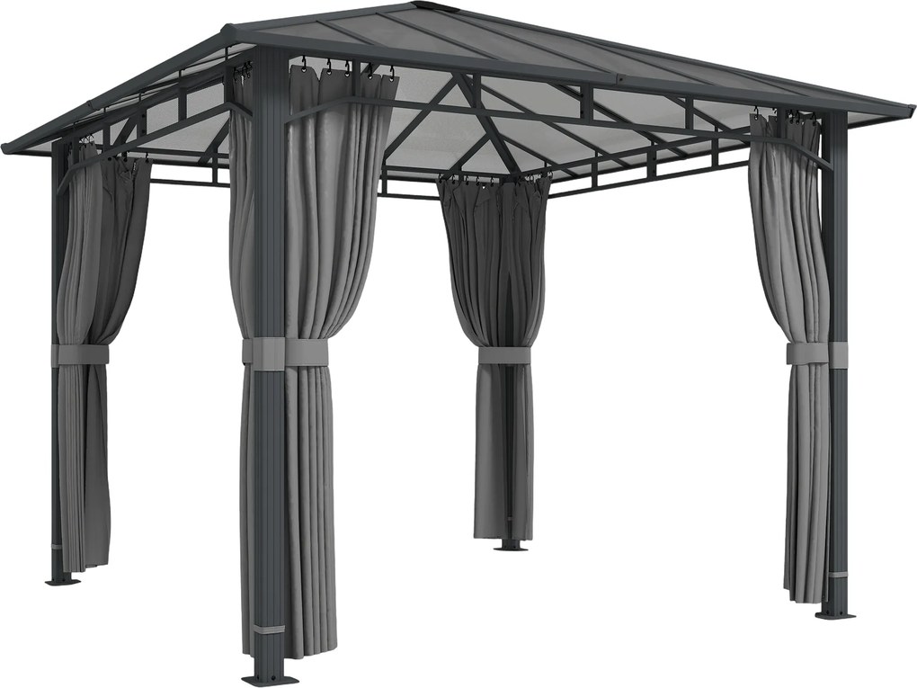 Outsunny Pavilhão de Jardim Aprox. 3x3 m Pavilhão Metálico com Telhado de Policarbonato de 6 mm 4 Laterais UV50+ Cinza Escuro | Aosom Portugal