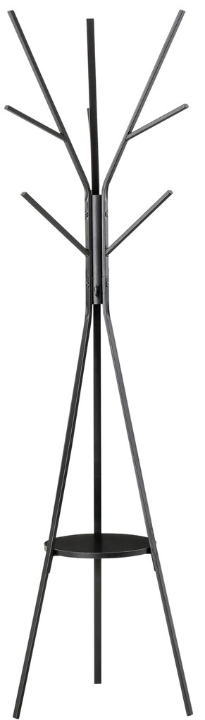 HOMCOM Cabide de Pé Metálico para Pendurar Roupa Bolsas com 9 Ganchos e Prateleira Cabide de Pé Moderno 45x45x180 cm Preto