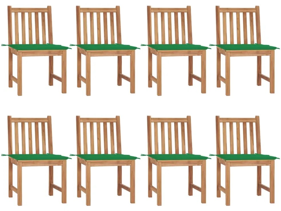 vidaXL Cadeiras de jardim 8 pcs c/ almofadões madeira de teca maciça