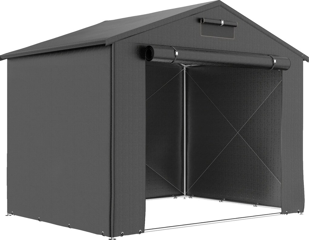 Outsunny Tenda-garagem 2,5x1,8 m Impermeável Tenda de garagem com porta enrolável com fecho janela de ventilação Cinza escuro | Aosom Portugal