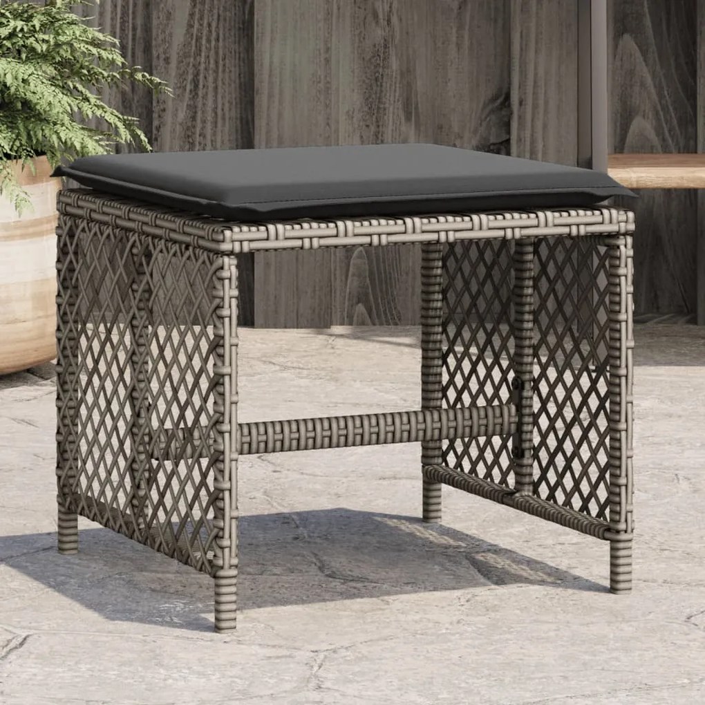 Bancos jardim com almofadões 4 pcs 41x41x36 cm vime PE cinzento