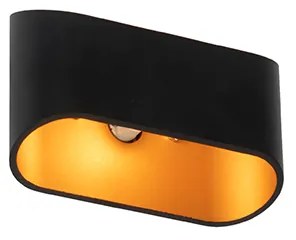 Candeeiro de parede moderno preto com interior dourado oval - Alone Moderno