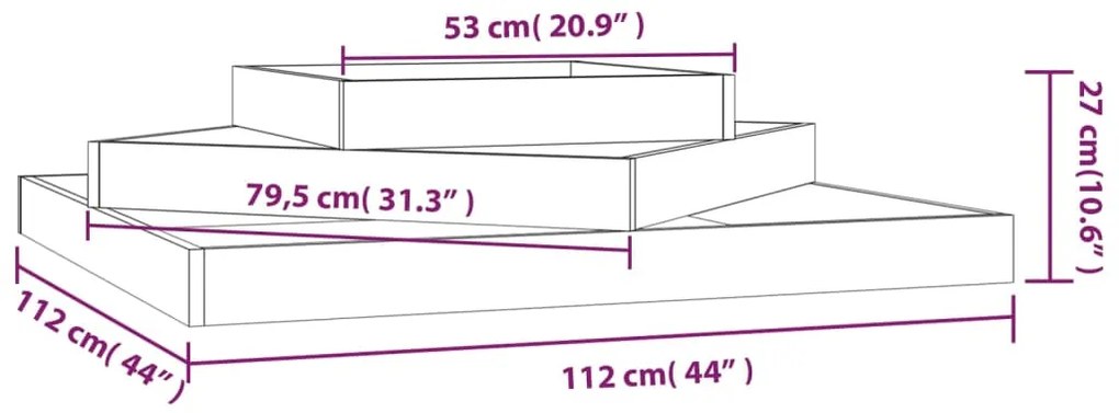 Vaso/floreira 112x112x27 cm pinho maciço branco