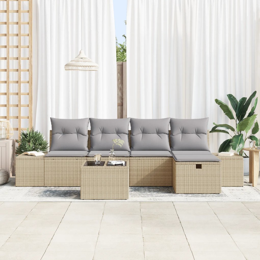 Conjunto de Sofás de Jardim com Almofadas Bege Rattan Sintético