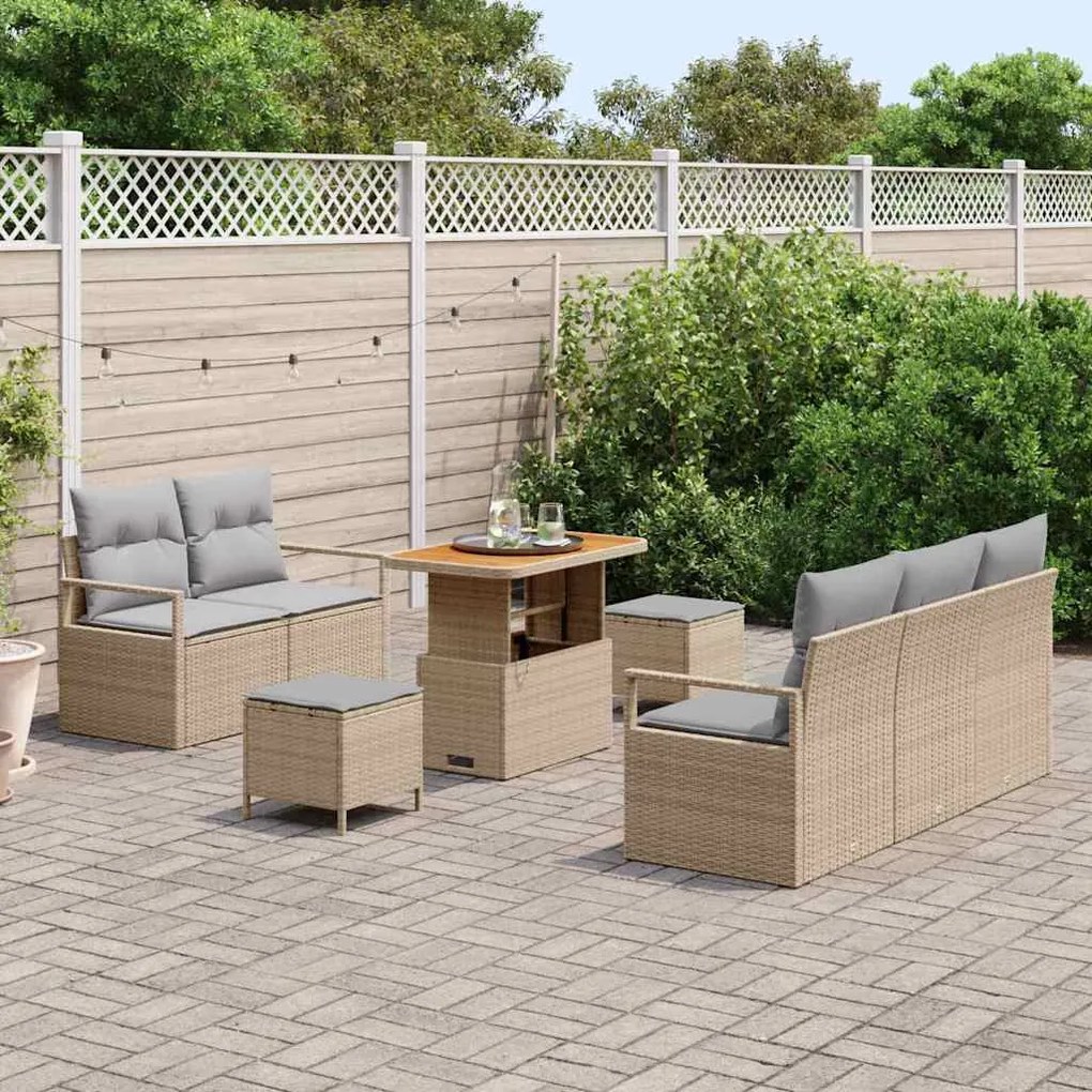 Conjunto de sofá para o jardim com 8 peças e almofadas bege em rattan