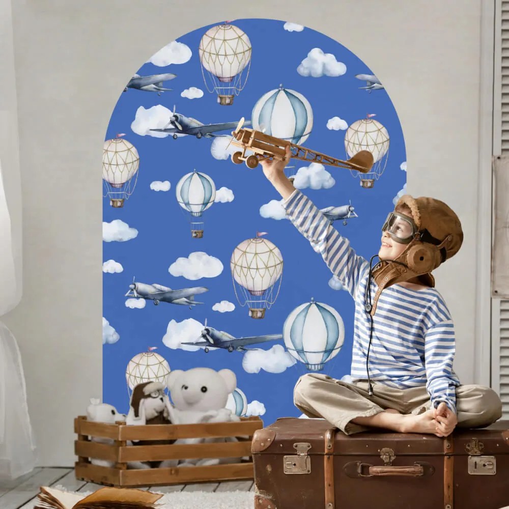 Papel de parede para o arco do quarto das crianças - Balões e aviões