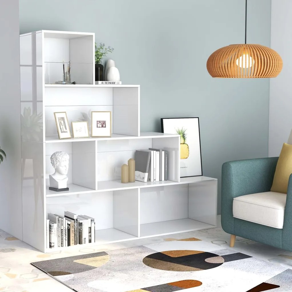 vidaXL Estante/divisória 155x24x160 cm contraplacado branco brilhante