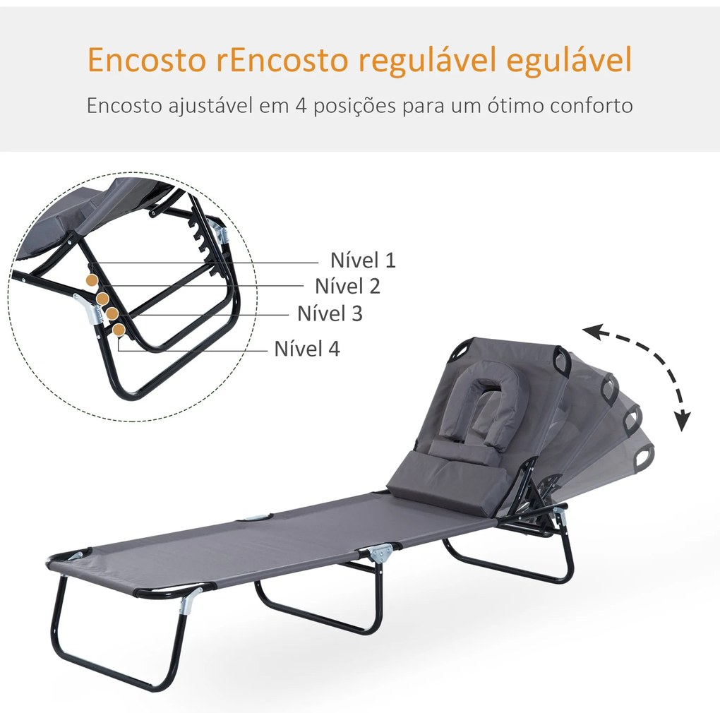 Espreguiçadeira Dobrável com Encosto Ajustável em 4 Posições Espreguiç