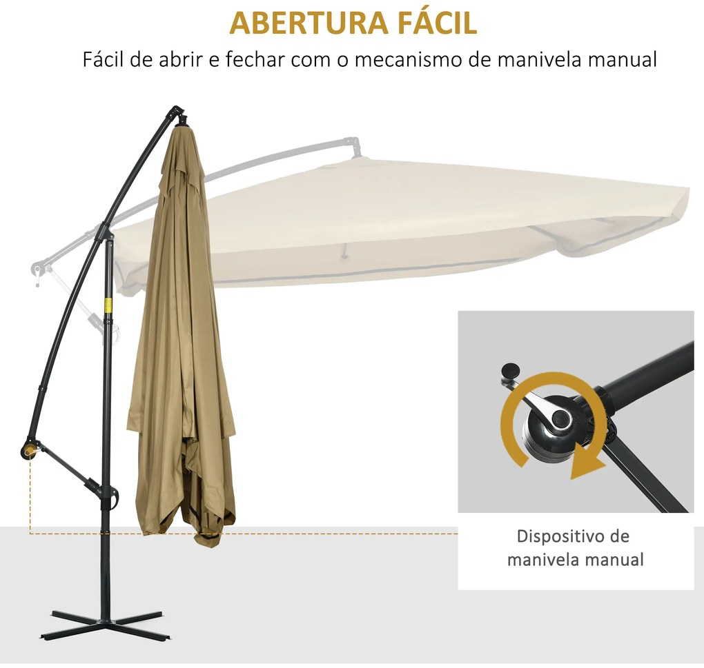 Chapéu de Sol de Jardim 295x295x260 cm Chapéu de Sol Excêntrico com Re