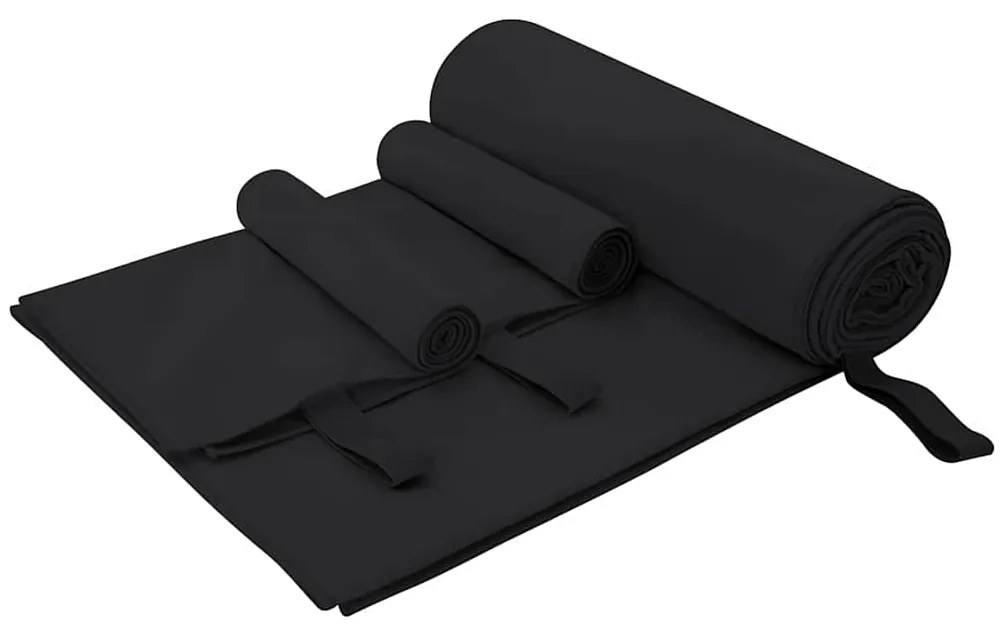 vidaXL Conjunto de Toalhas Esportivas 3 pcs Preto