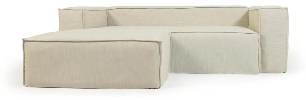 Kave Home - Sofá capa removível Blok de 2 lugares com chaise longue esquerda de linho branco 240 cm