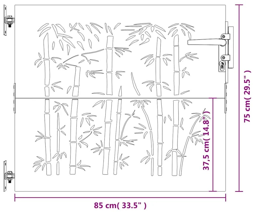 Portão de jardim 85x75 cm aço corten design bambu