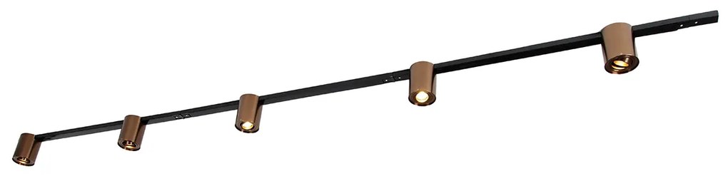 Sistema de calhas de iluminação monofásico com 5 focos bronze escuro e preto - Rondoo Up Moderno
