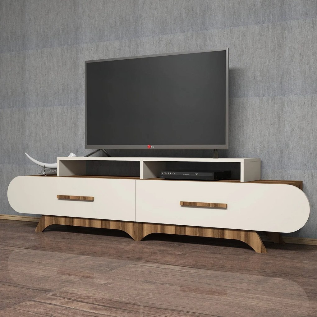 Móvel TV Flora – Nogueira e Creme – 205x50x36,8 cm