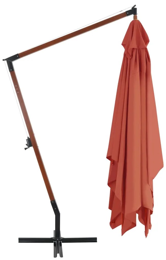 Guarda-sol cantilever c/ poste de madeira 400x300 cm terracota